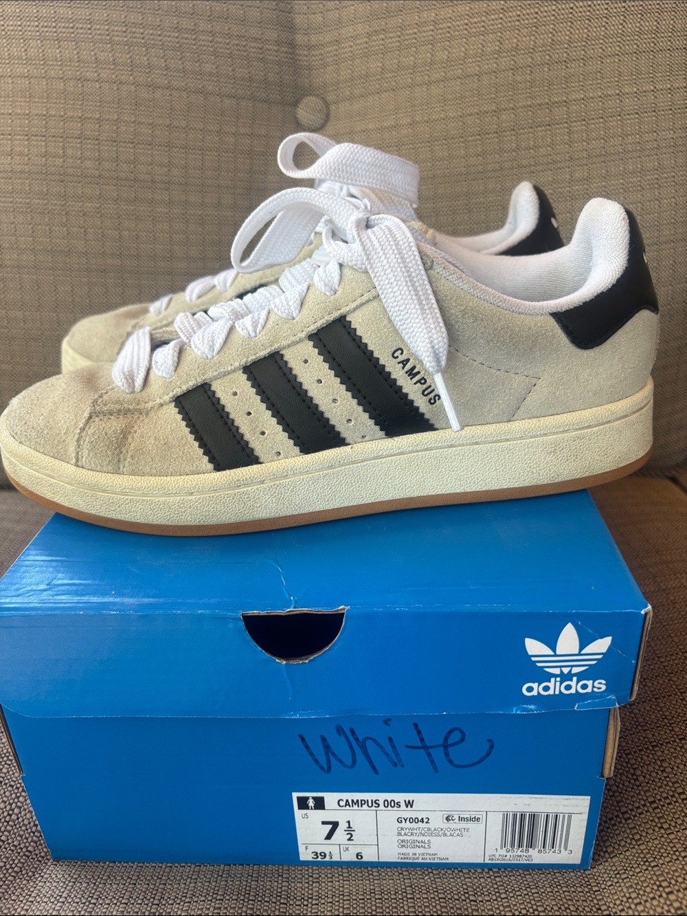 adidas Campus Suede Sneakers in Cream with Black Stripes